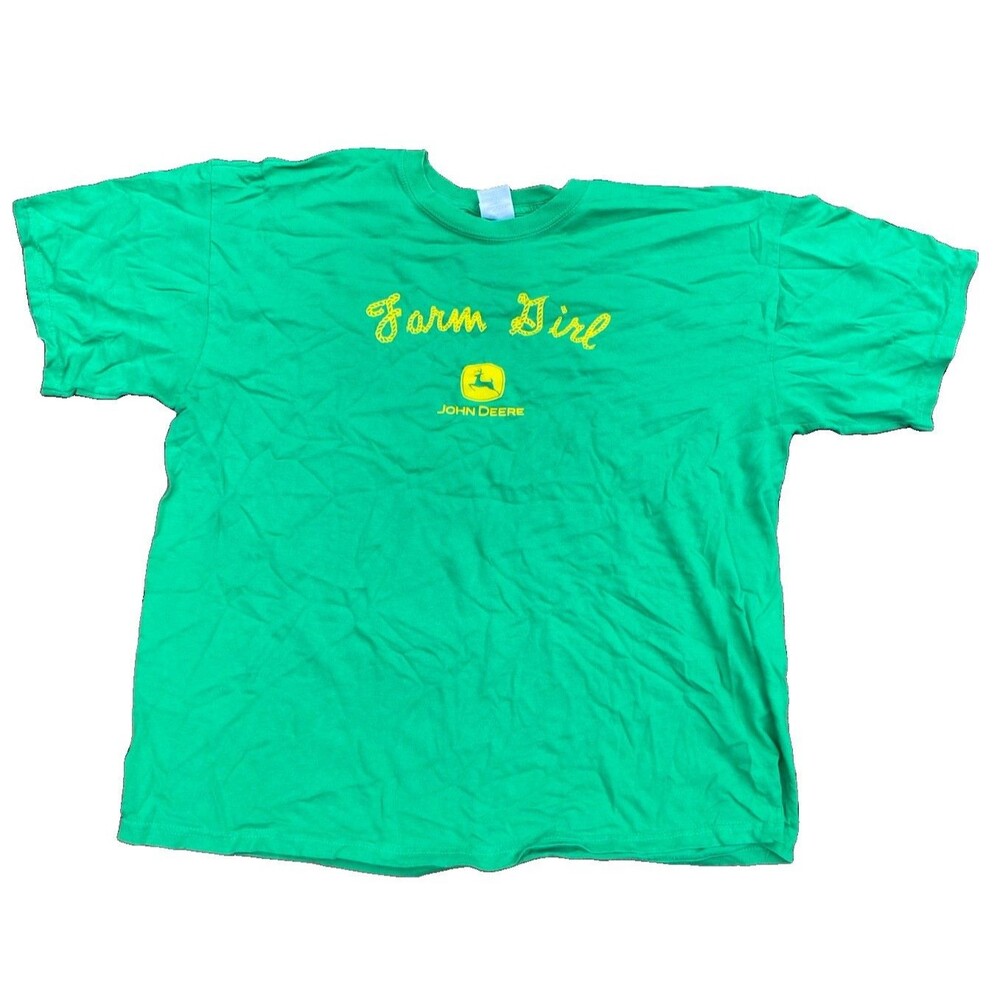Vintage Y2K  Women’s John Deere Farm Girl Shirt Size XL Green Short Sleeve